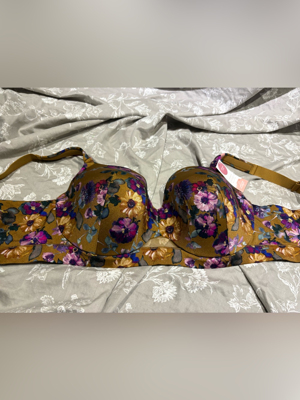 Cacique comfort bliss  lightly lined balconette bra bronze floral 40F 40DDD - Picture 7 of 8
